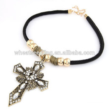 Vintage Bronze Cross Statement Necklace Leather Chain Pendant Necklaces